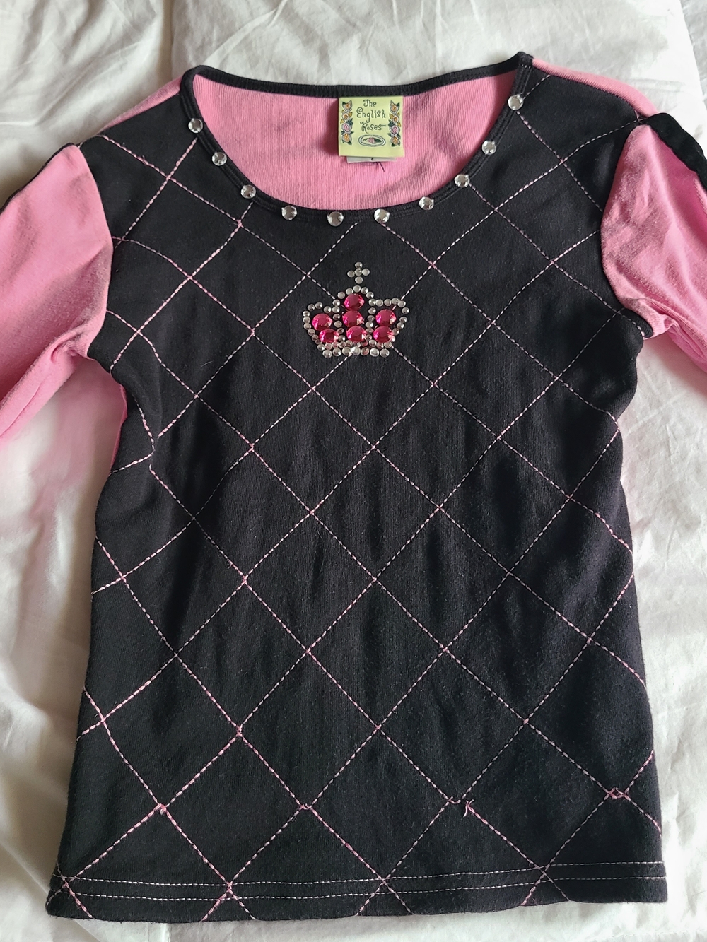 english rose Black and Pink Crown Jewel Long-Sleeve Top
